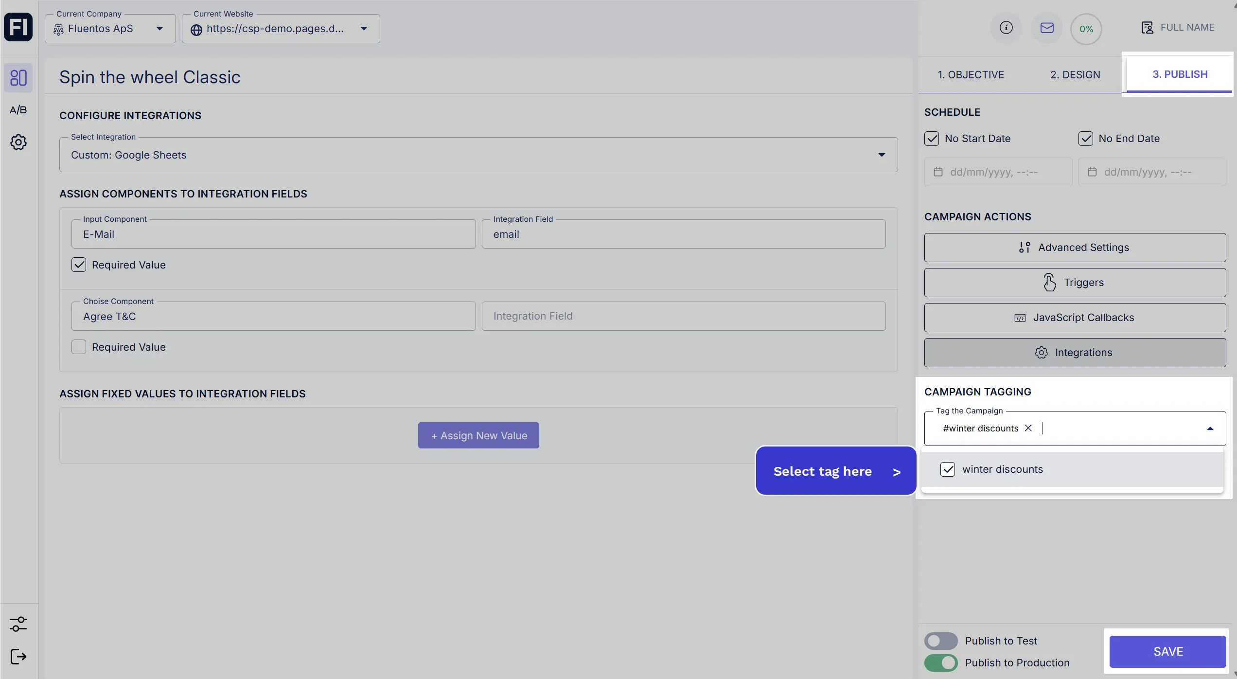Tagging a campaign with existing tags