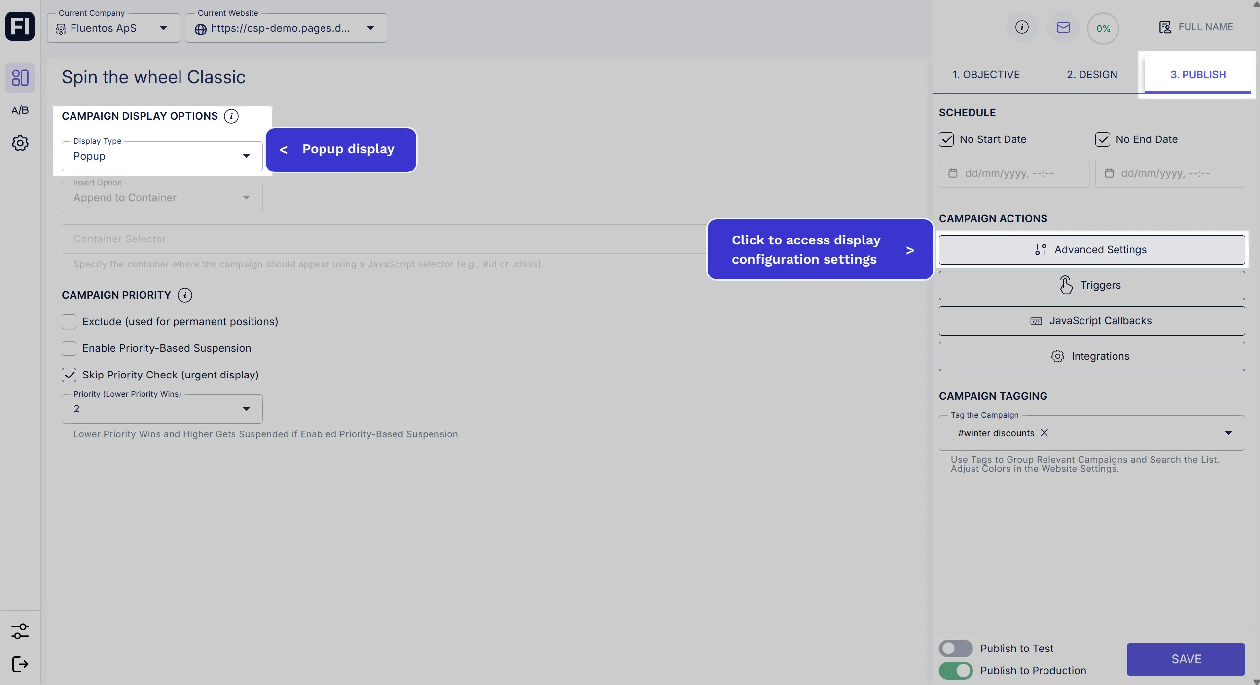 Display as Popup