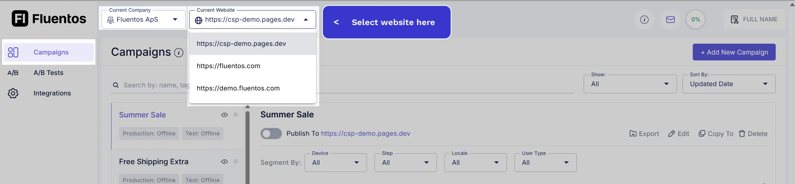 Select Website