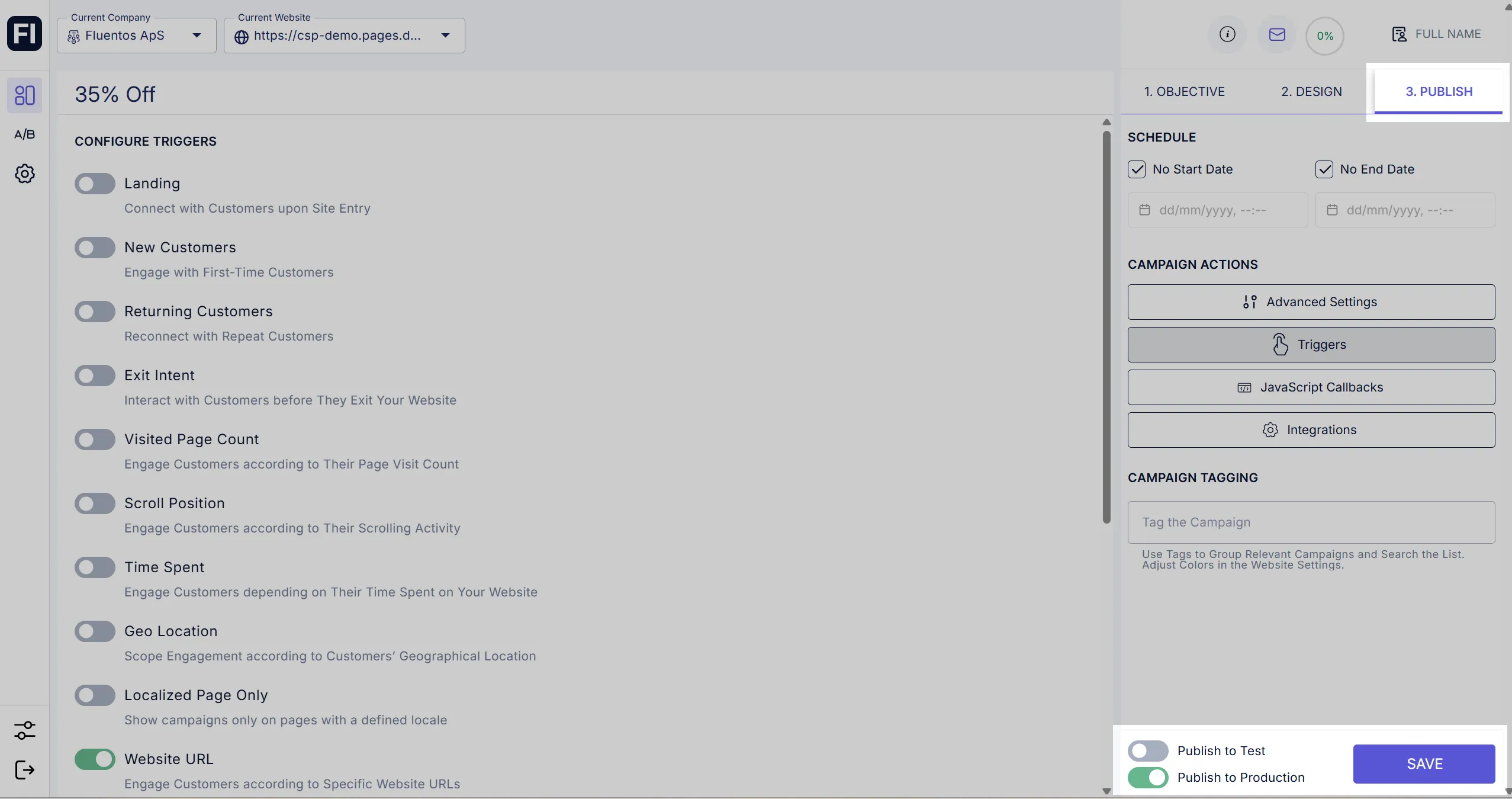 Save and Publish Campaign