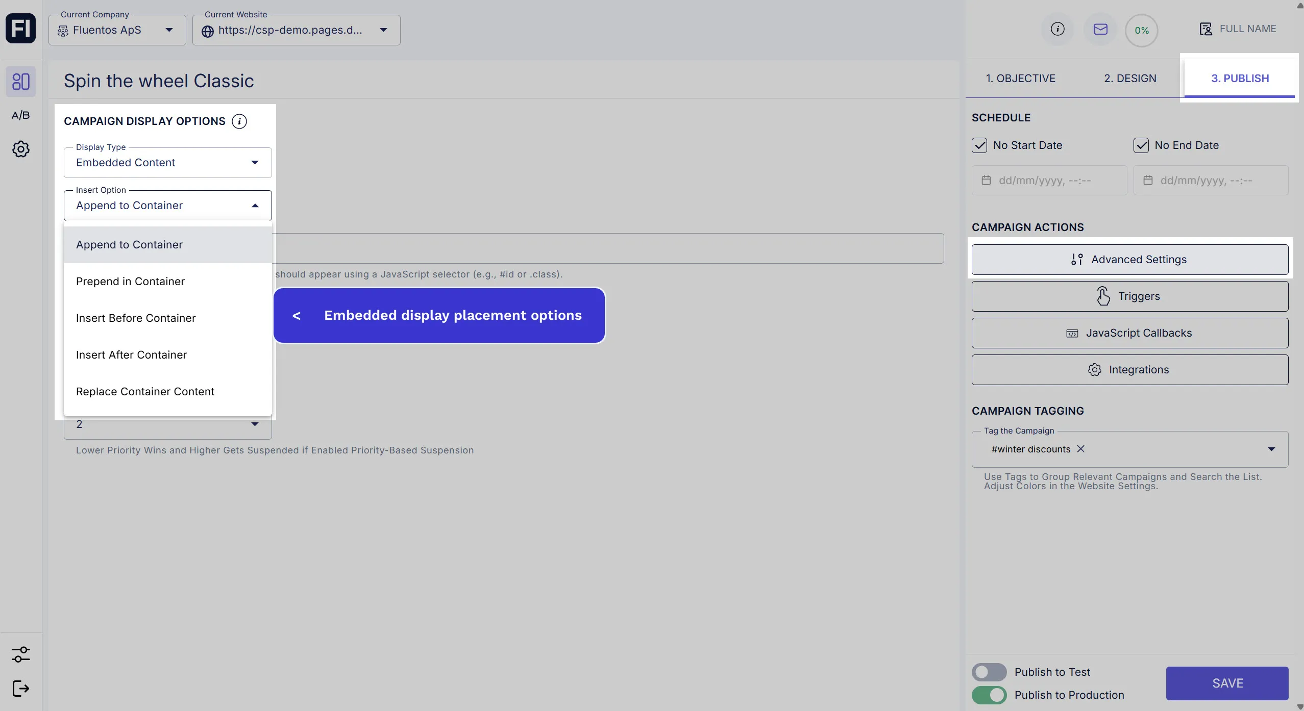 Embedded Display Placement Options