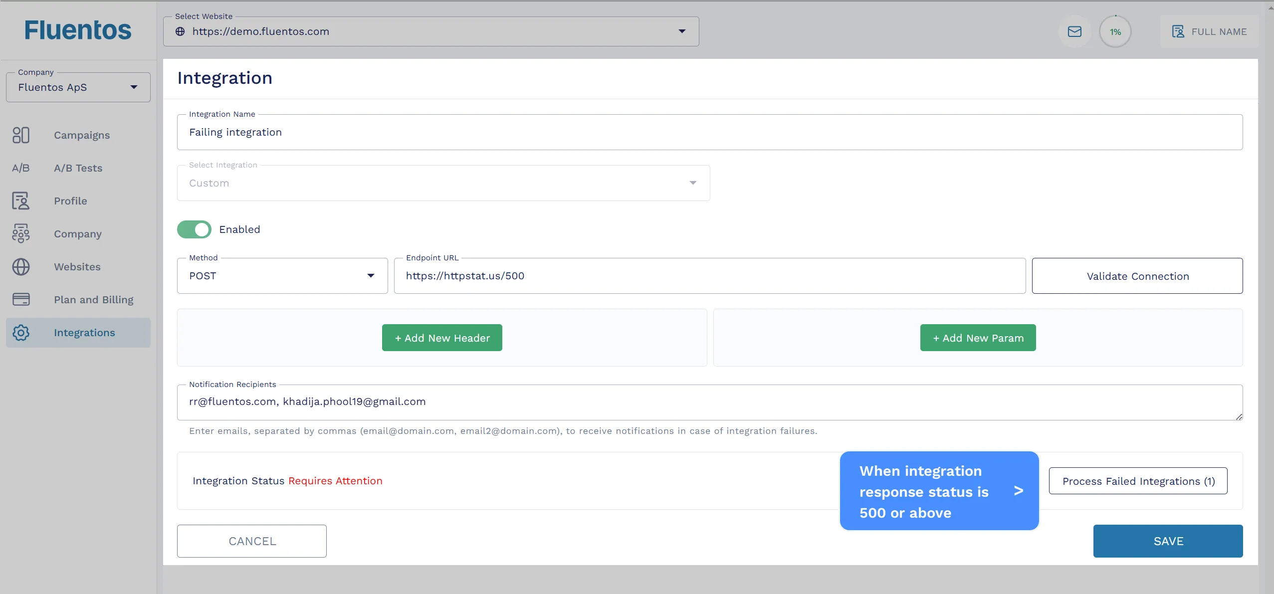 Failed Integration View