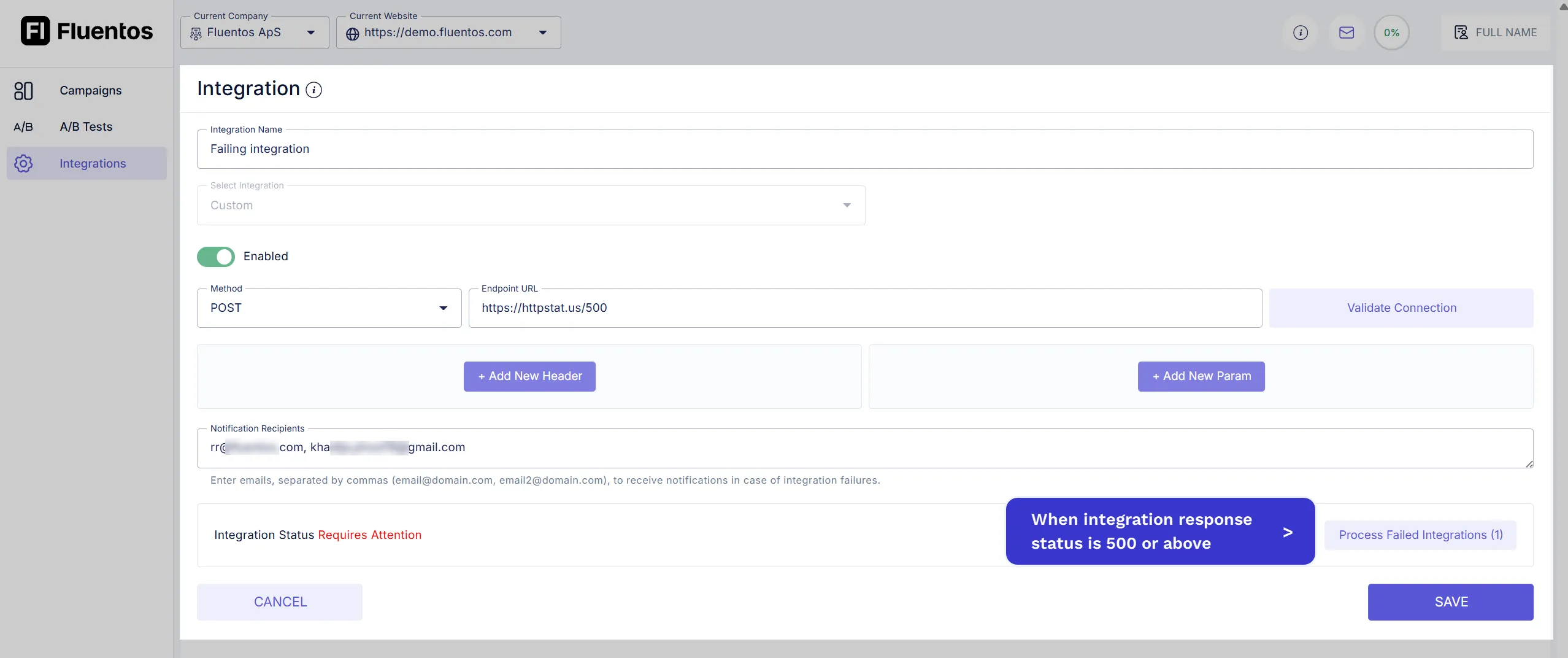 Failed Integration View