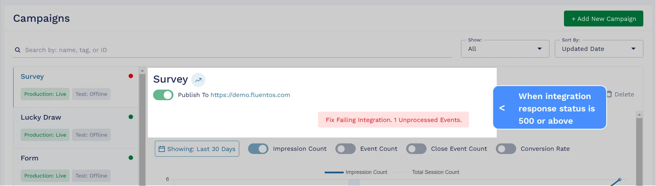 Failed Integration Campaign View