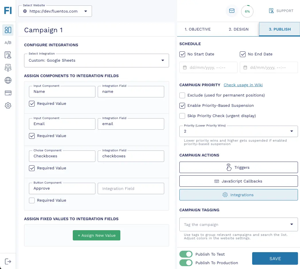 Fluentos Integration Screen