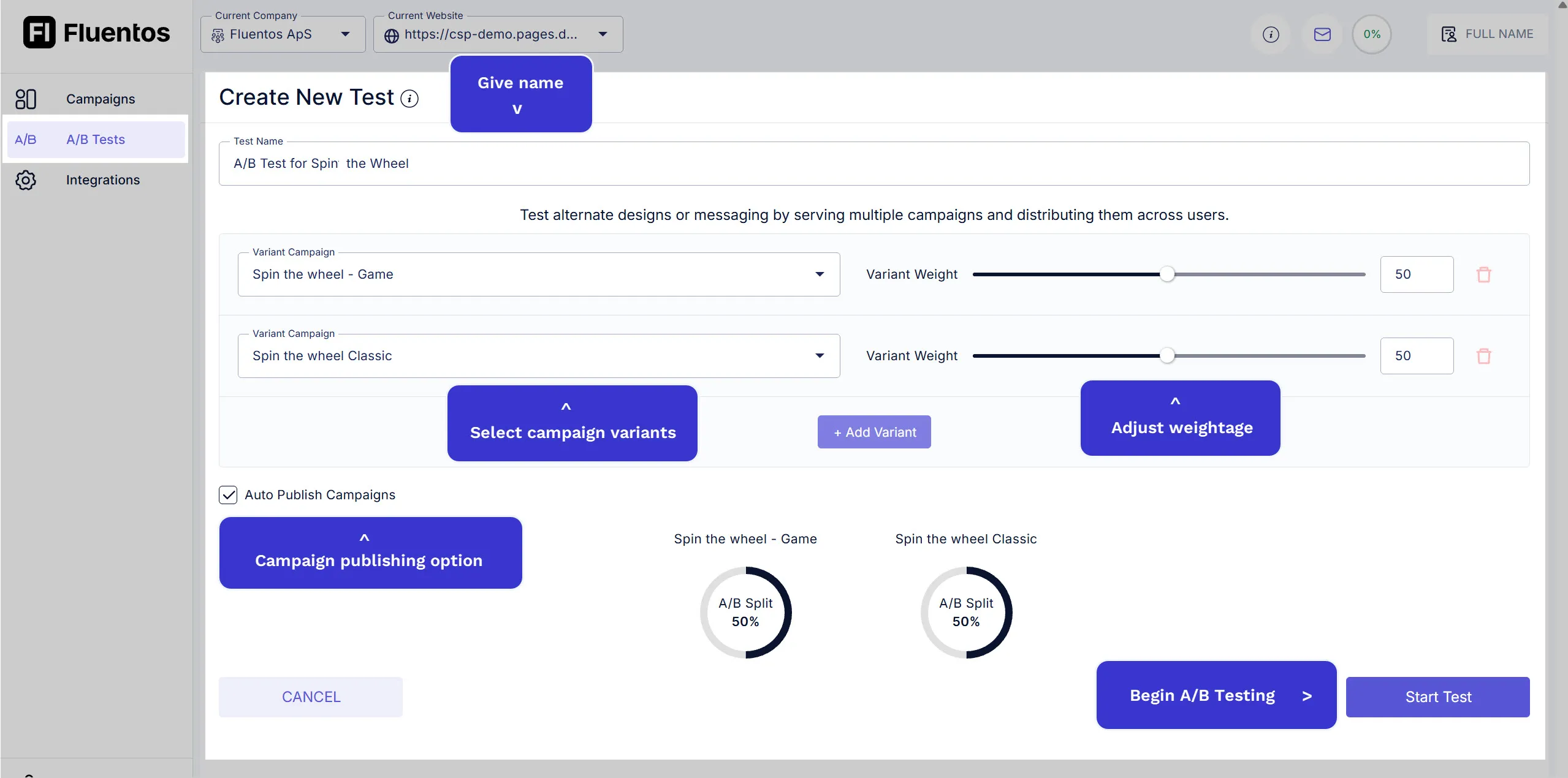 Setup And Publish A/B Test