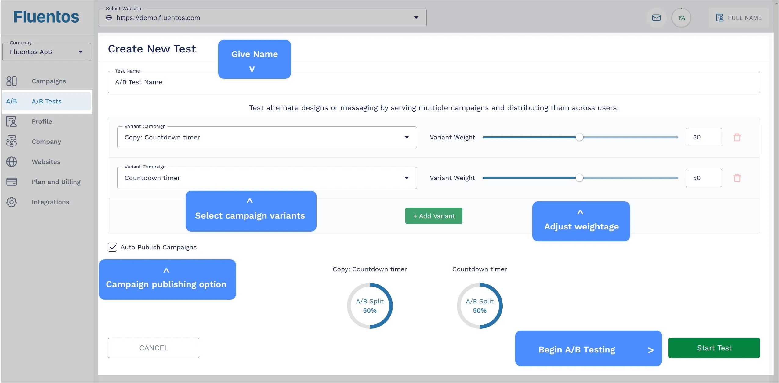 Setup And Publish A/B Test