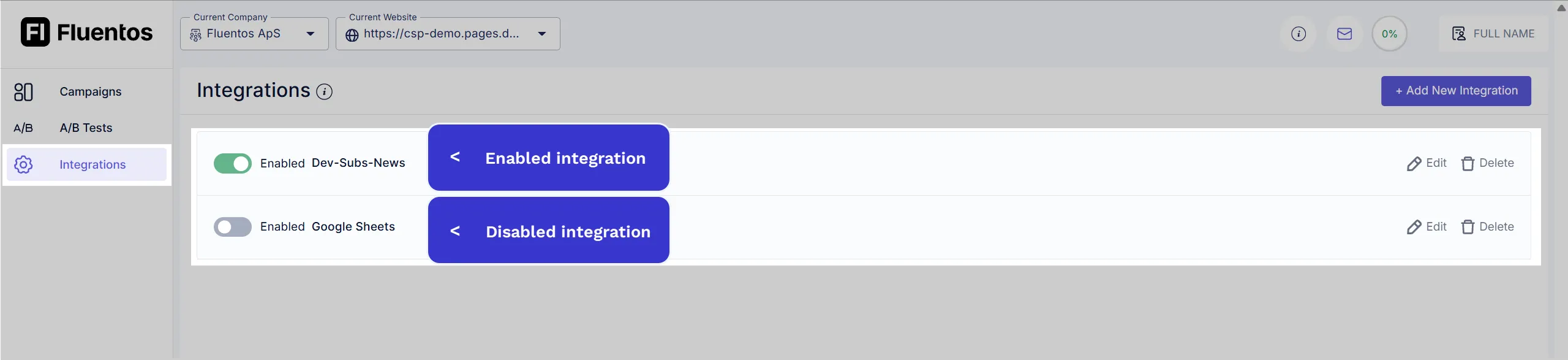 Enable / Disable Integration